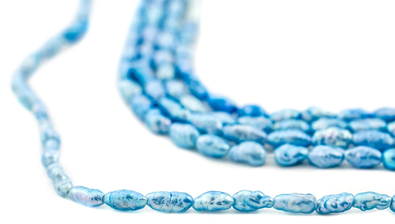 The Bead Chest Vintage Japanese Rice Pearl Beads: 3mm Lustrous Artisan Beads from Japan | Sapphire Blue | Full Strand